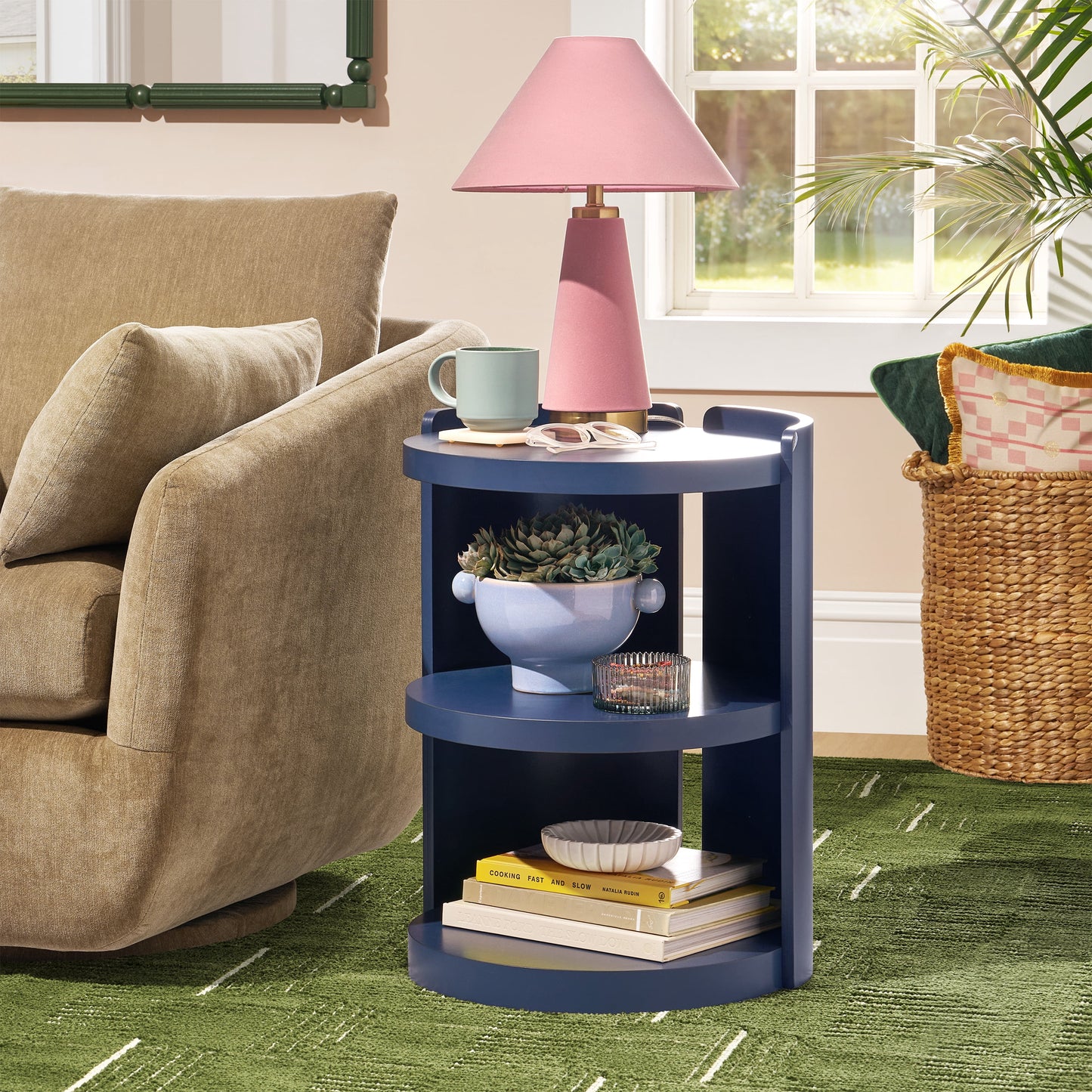 Beautiful Mae End Table by Drew Barrymore, Cherry Finish