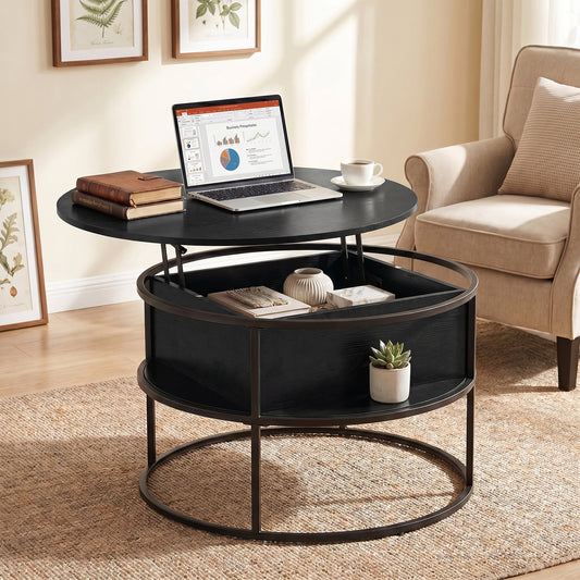 BEAUTYPEAK 32" Round Lift Top Coffee Table with Hidden Storage Circle Living Room Center Table, Black