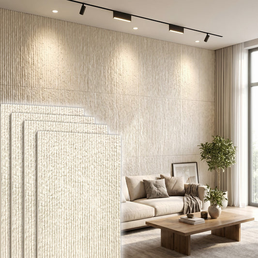 BEAUTYPEAK 4PCS 48"x 24" 3D Wall Decor Wall Panels Faux Stone Siding, Ivory White