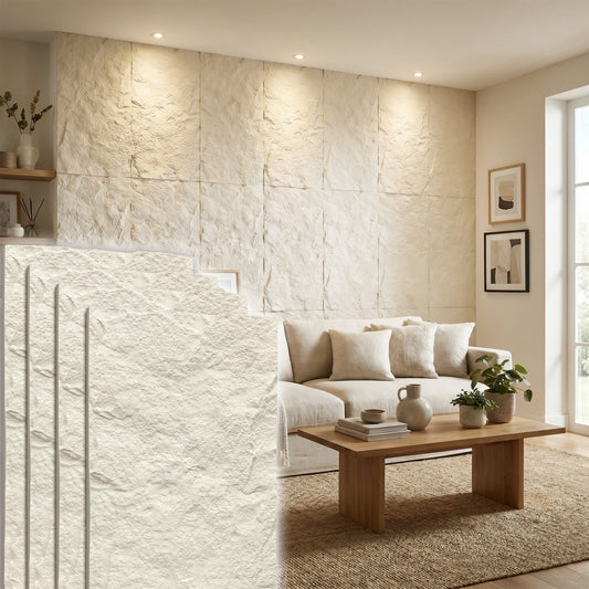 BEAUTYPEAK 4PCS 48"x 24" 3D Wall Decor Wall Panels Faux Stone Siding, Cement Grey