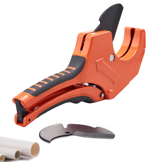 BENTISM PVC Pipe Cutter, 0-2-1/2" O.D. Ratcheting PVC Pipe Cutter, Heavy Duty Tube Cutting Tool with Spare SK5 Blade for PVC, CPVC, PP-R, PEX, PE, Rubber Hoses