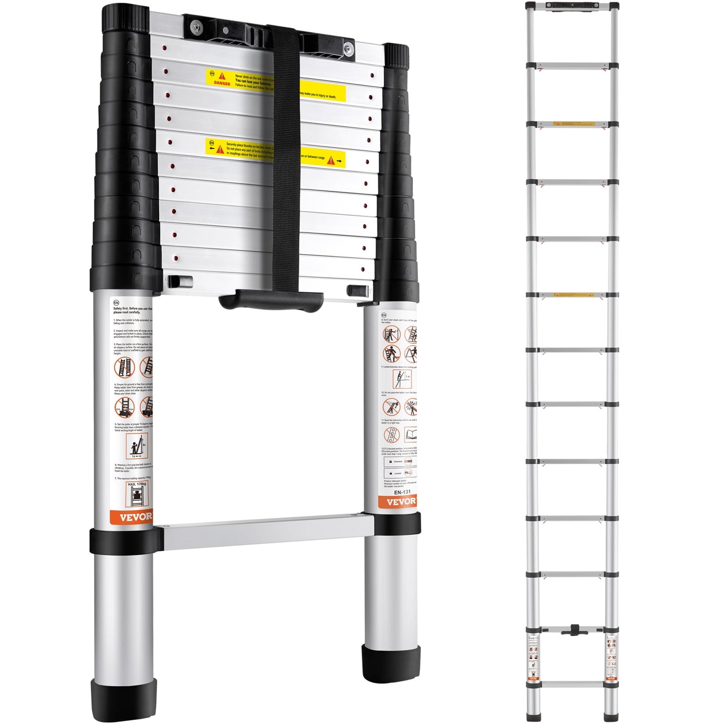 BENTISM Retractable Telescoping Ladder, 10.5 ft, Nylon Plastic Silver