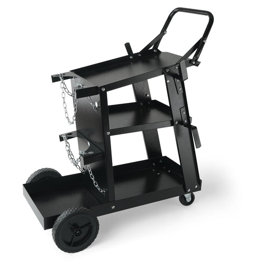 BENTISM Welding Cart, 3-Tier Welder Cart Heavy Duty with 400Lbs Static Weight Capacity, 360Â° Swivel Wheels, Tank Storage Safety Chains, Rolling MIG Welder Cart for TIG, ARC, MMA Welding Machine