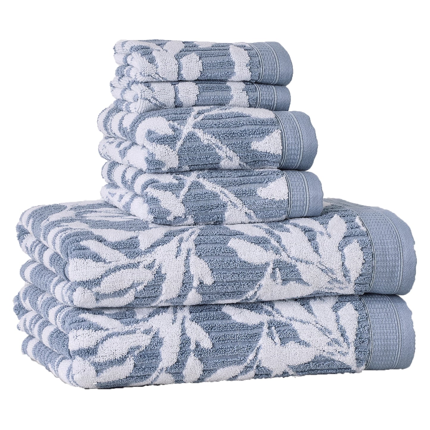 Better Homes & Gardens Signature Soft Floral 6 Piece Towel Set,Blue Silver/Arctic White