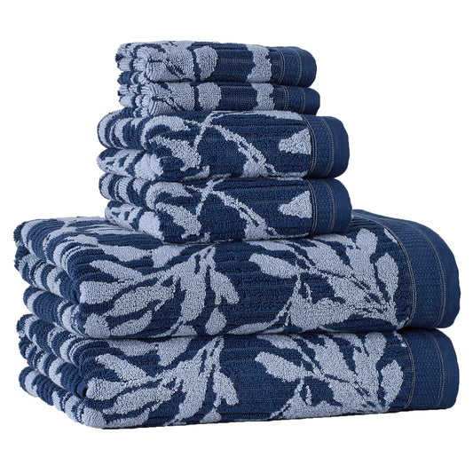 Better Homes & Gardens Signature Soft Floral 6 Piece Towel Set,Blue Admiral/Blue Silver