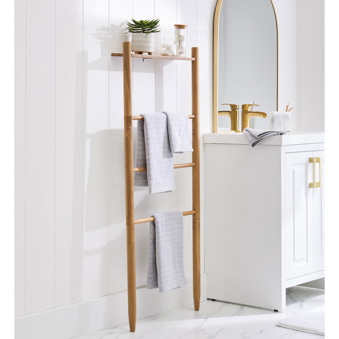 Better Homes & Gardens Springwood Freestanding Acacia Wood Towel Ladder, 4 Tiers, White