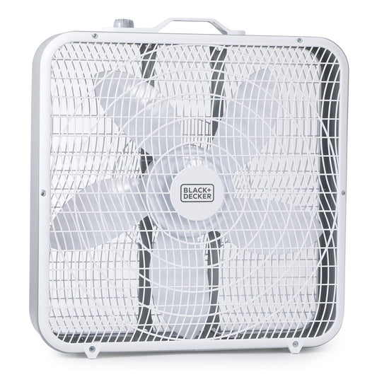 BLACK+DECKER BFB20SW 20-In. 3-Speed Portable Box Fan with Carrying Handle and Recessed Cord Storage, White