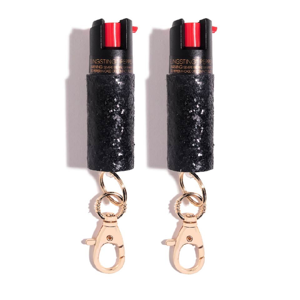 BLINGSTING Essentials Pepper Spray for Self Defense, Black Glitter, 2 Pack, 1 in x 1 in x 3 in