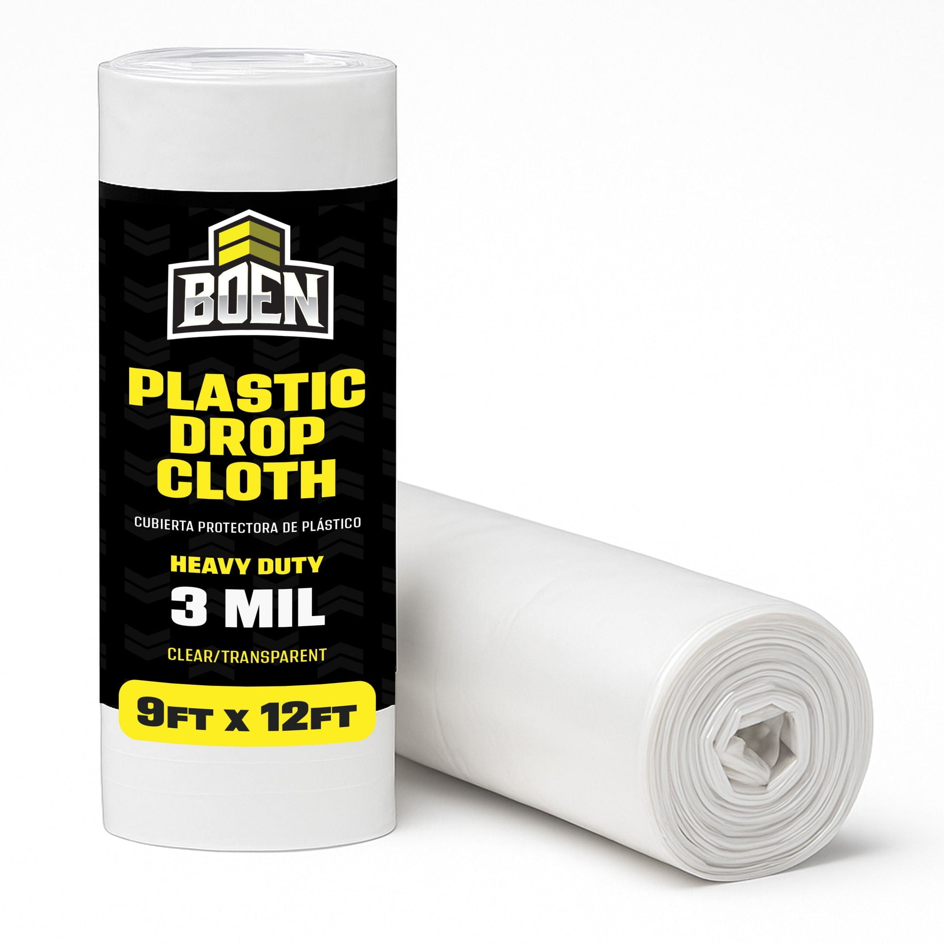 BOEN 9x12 Plastic Drop Cloth â€“ 12-pack 3 Mil Painters Plastic Sheeting Roll â€“ Waterproof Dust & Paint Cover for Furniture, Floors, Moving & Window Insulation â€“ Disposable Tarp for Home Renovation