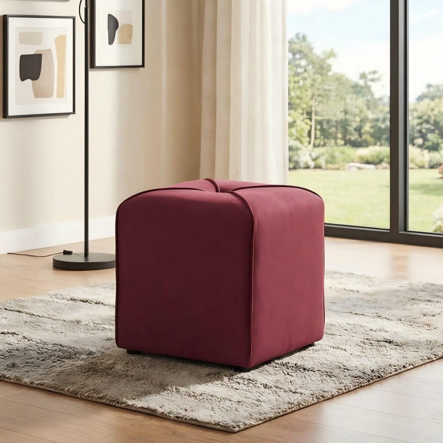 BSHTI 16.54" Square Ottoman â€“ Linen Upholstery, High-Density Foam, No Assembly Required, Footrest & Extra Seat for Living Room Bedroom Office
