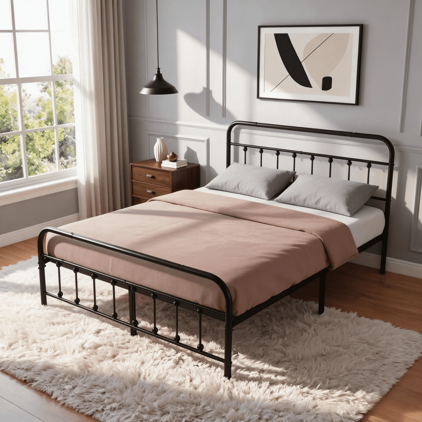 BSHTI Twin Size Metal Bed Frame with Slats, No Box Spring Needed, Under-Bed Storage, Easy Assembly,Black