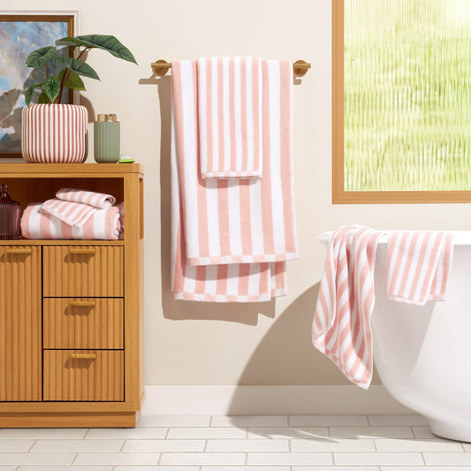 Beautiful by Drew Barrymore 6-Piece Stripe Hem Bath Towel Set, Soft 100% Cotton, Yellow