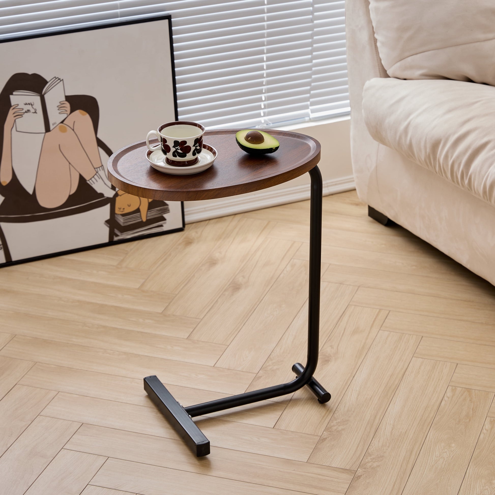BaPiPro Brown C-Shaped Side Table, Compact Sofa Side End Table for Living Room, Bedroom, Small Space Versatile Accent Furniture