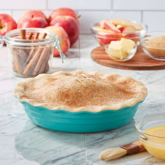 Farberware Baker's Advantage 9.5 Inch Teal Ceramic Deep Pie Dish