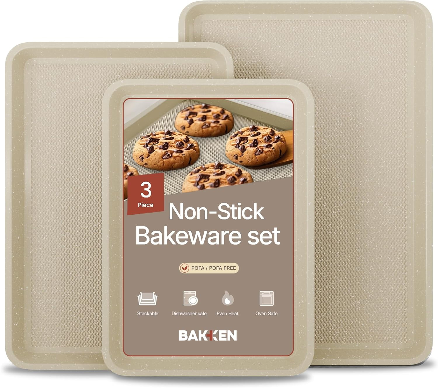 BAKKEN Kitchen Baking Pans - Nonstick Gray Coating, 13.58â€™â€™ Ã— 9.65â€™â€™, Carbon Steel Cookie Sheet, Diamond Texture Bottom, Oven Safe Tray 450Â°F