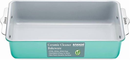 BAKKEN Premium Nonstick Ceramic Rectangle Pan, 8" x 15.5", Aluminized Steel, Non-Toxic, Ideal for Lasagnas, Brownies, and More, Marble
