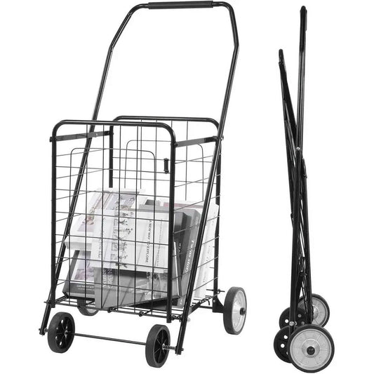 FlexWave Foldable Utility Cartï¼ŒLightweight Rolling Trolleyï¼Œ with Wheels, for Grocery, Laundry, and Luggageï¼ŒEasy to Assemble and Store, Black
