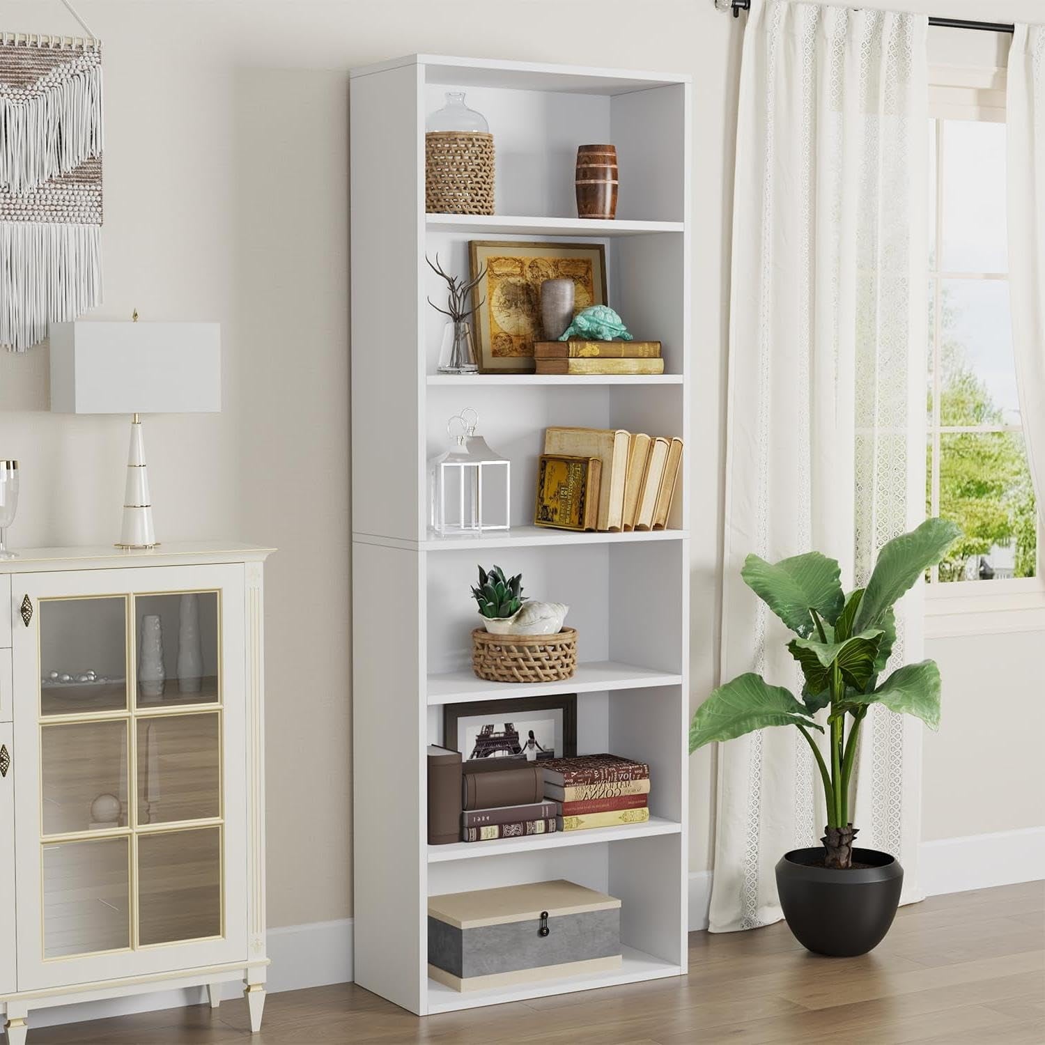 Bapipro Bookcase and Bookshelf, Floor Standing 6-Tier High Bookshelf, Display Storage Rack, Home Decorative Furniture, Suitable for Home Offices, Living Rooms, and Bedrooms,White