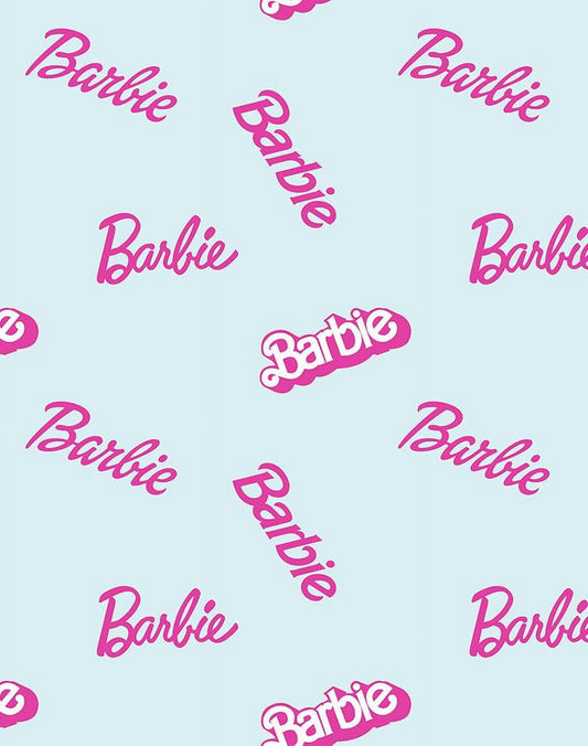 Barbie Logo Mix Removable Vinyl Wallpaper, Pale Blue