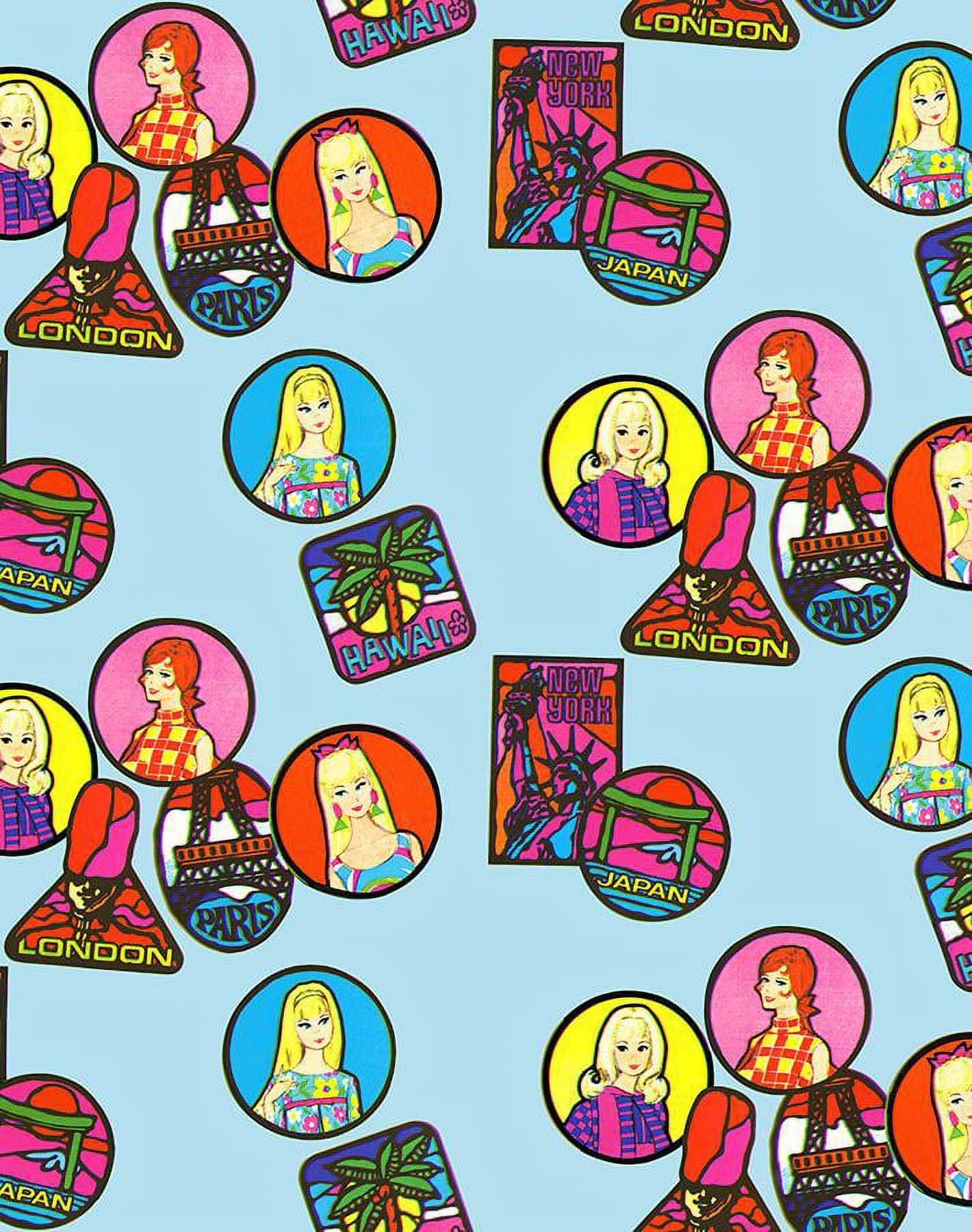Barbie Travel Patches Removable Vinyl Wallpaper, Baby Blue