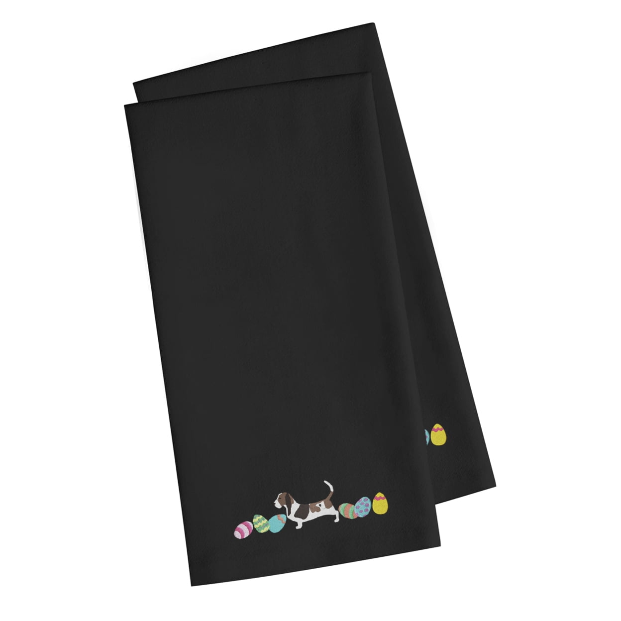 Basset Hound Easter Black Embroidered Towel Set of 2