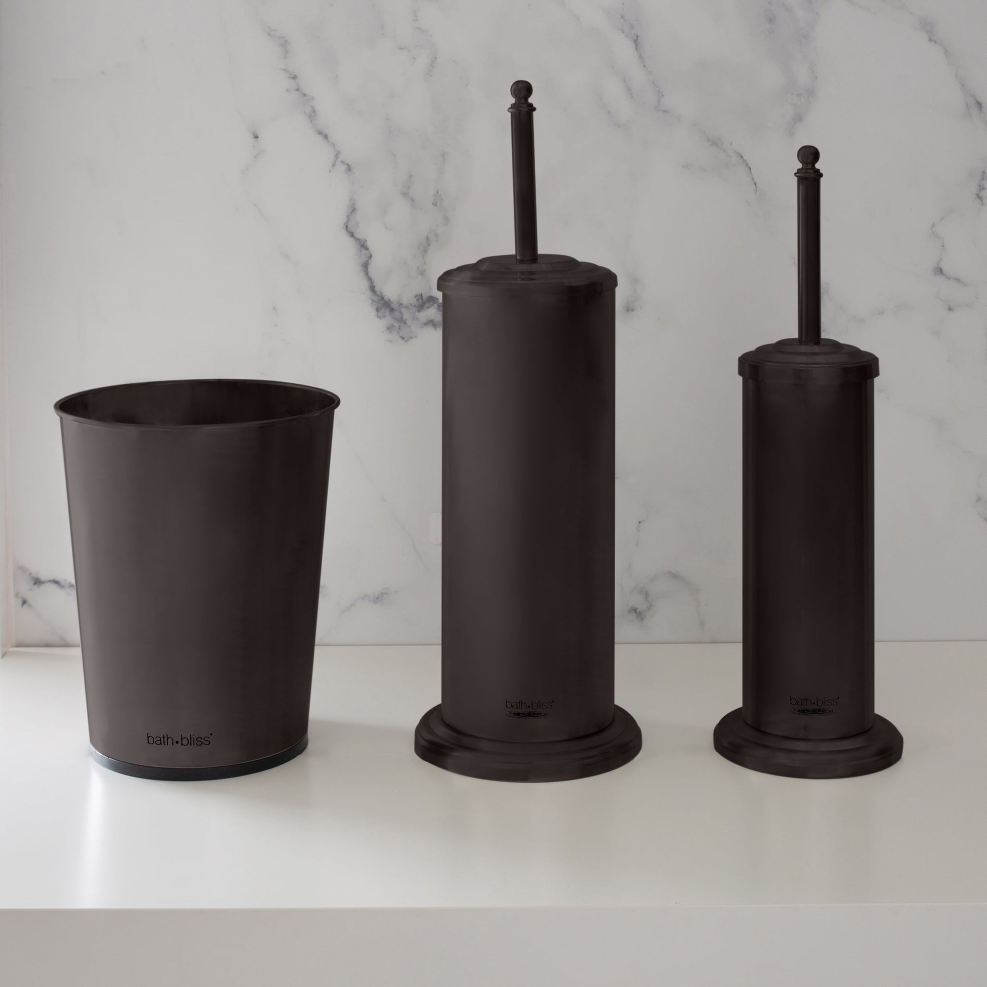 Bath Bliss Trash Can, Toilet Brush and Plunger 3 Piece Iron Bathroom Set in Oil Rubbed Bronze