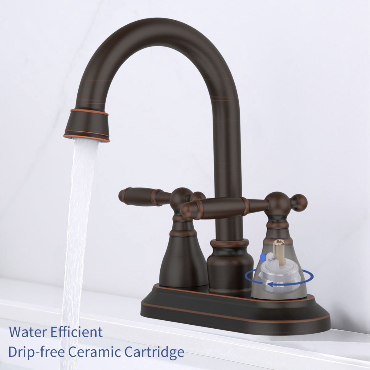 Bathroom Faucet Oil Rubbed Bronze 360 Degree High Arc Swivel Spout 4 Inches Centerset Vanity Faucet Modern 3 Holes Lavatory Faucet NOT INCLUED Drain