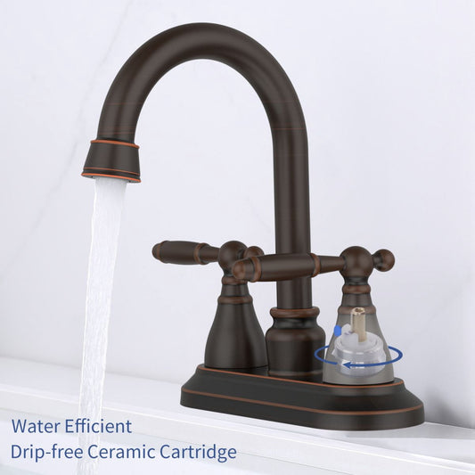 Bathroom Faucet Oil Rubbed Bronze 360 Degree High Arc Swivel Spout 4 Inches Centerset Vanity Faucet Modern 3 Holes Lavatory Faucet NOT INCLUED Drain