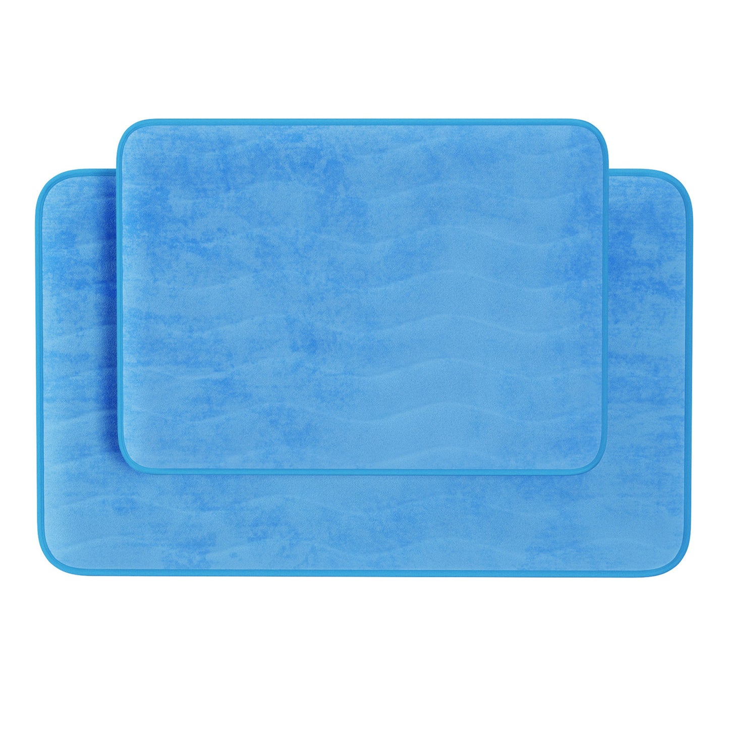 Bathroom Rug Set- 2-Piece Memory Foam Bath Mats- Wavy Microfiber Top-Non-Slip Absorbent Runner for Shower, Tub, Sink, or Kitchen by Somerset Home (Blue)