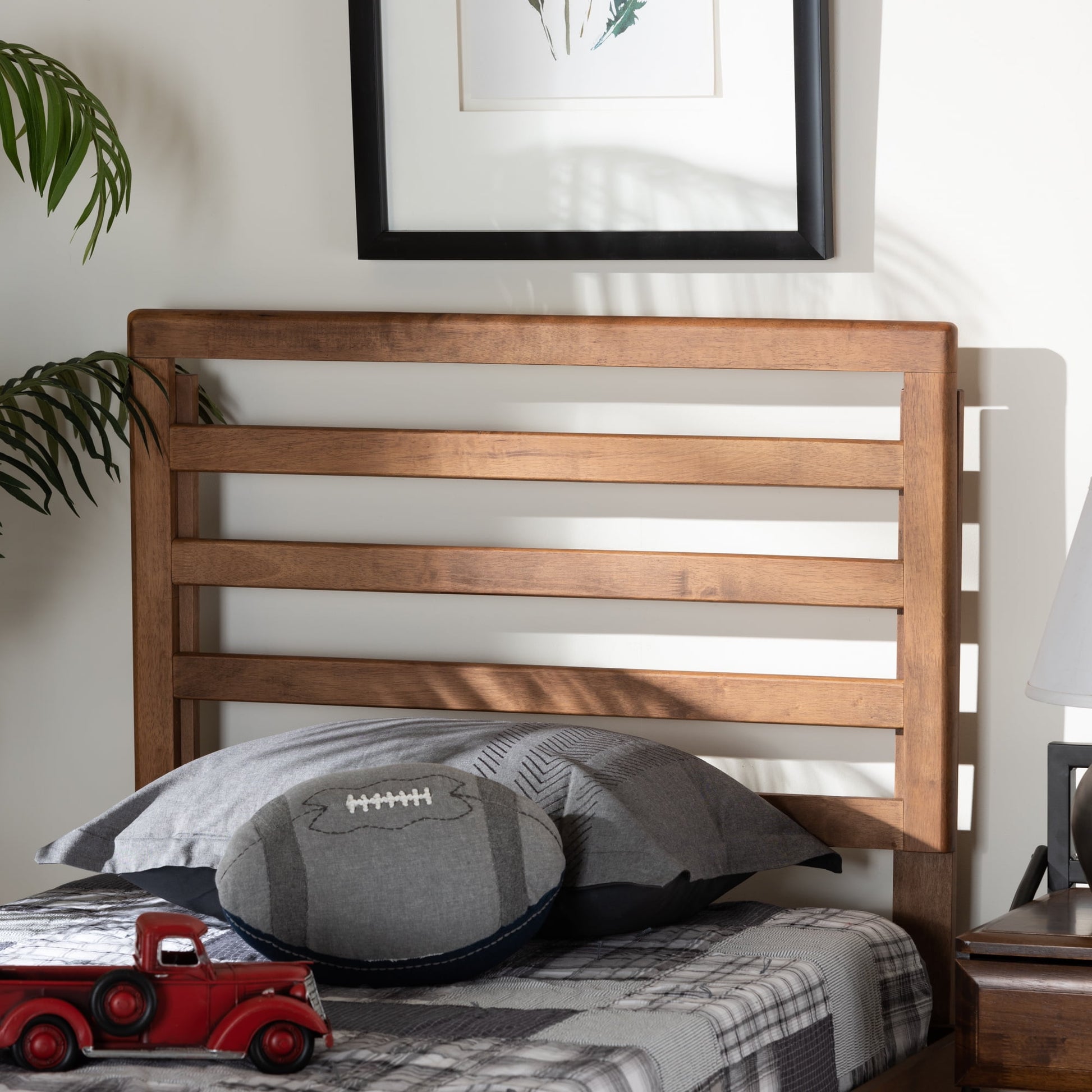 Baxton Studio Akemi Contemporary/Modern Slat Back Support Engineered Wood Headboard, Twin, Ash Walnut