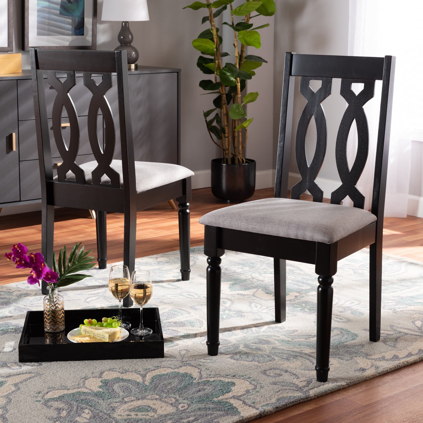 Baxton Studio Cherese Dining Chair, Set of 2, Grey and Dark Brown
