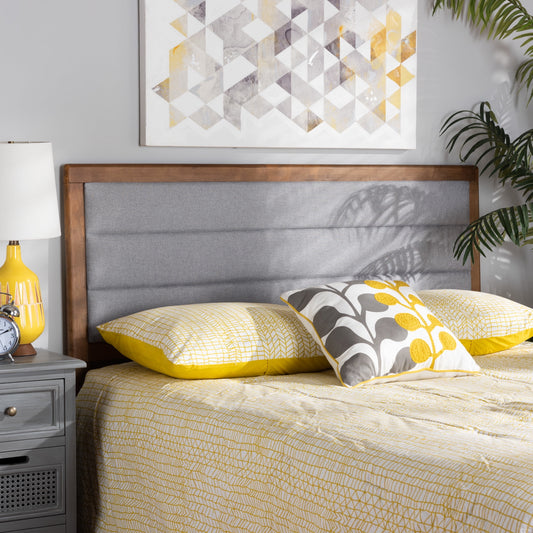 Baxton Studio Dexter Modern and Contemporary Light Grey Fabric Upholstered and Walnut Brown Finished Wood Full Size Headboard