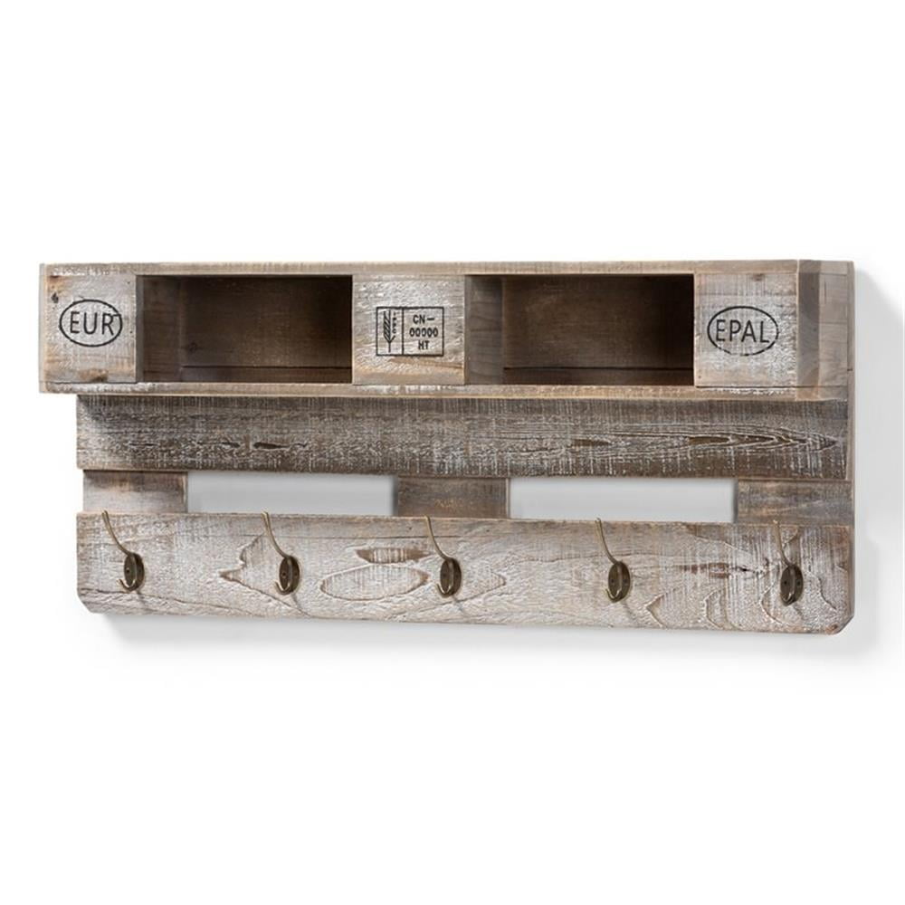 Baxton Studio Ferguson Grey Oak Finished Wood Mounted Coat Rack with Shelves