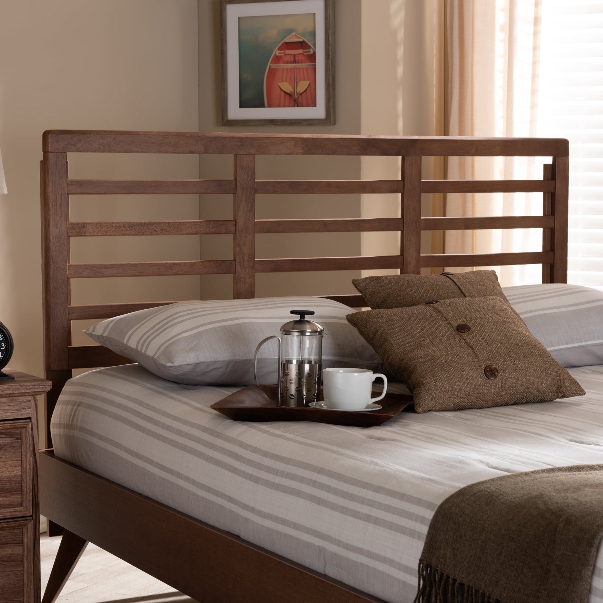 Baxton Studio Salome Mid-Century Modern Walnut Brown Finished Wood Full Size Open Slat Headboard,Wholesale Interiors