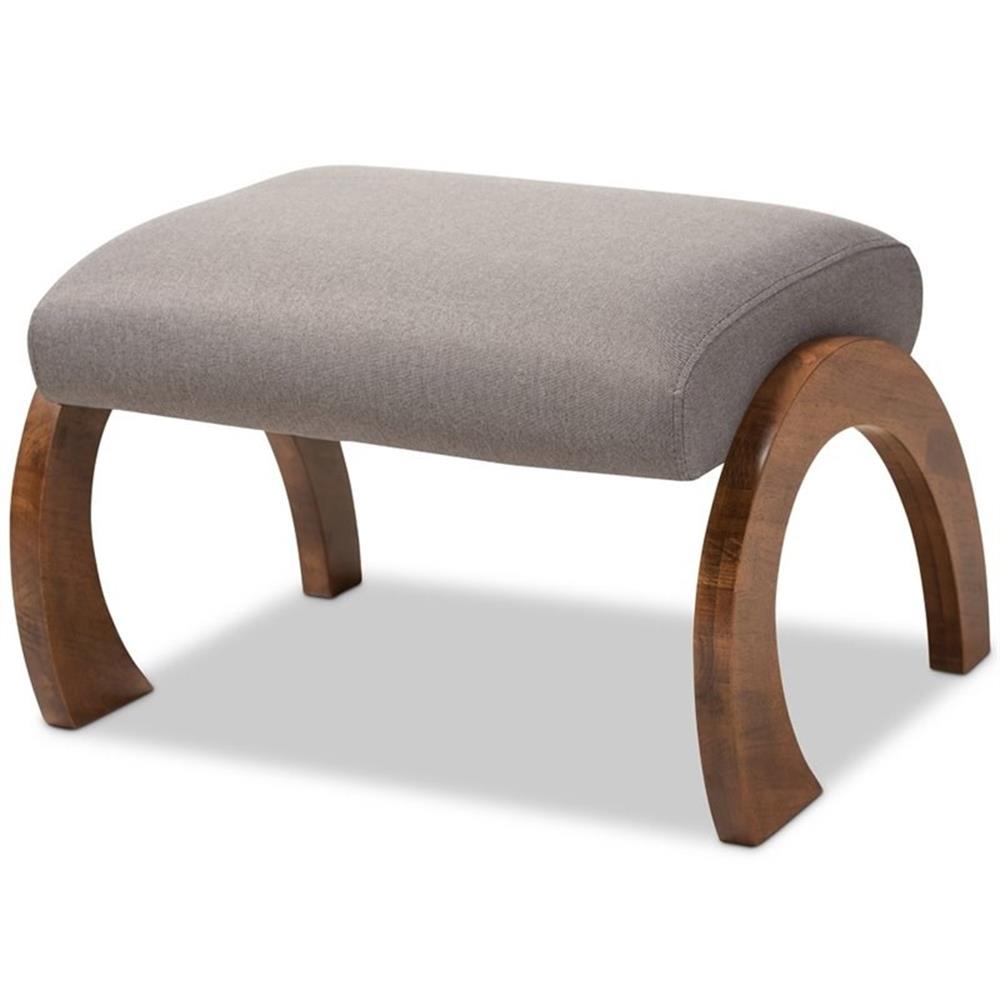 Baxton Studio Sandrine Modern and Contemporary Grey Fabric Upholstered Walnut Brown Finished Wood Ottoman