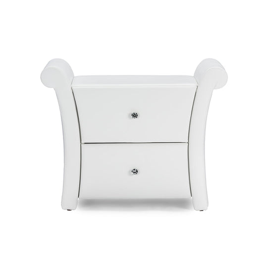 Baxton Studio Victoria Matte White PU Leather 2 Storage Drawers Nightstand Bedside Table