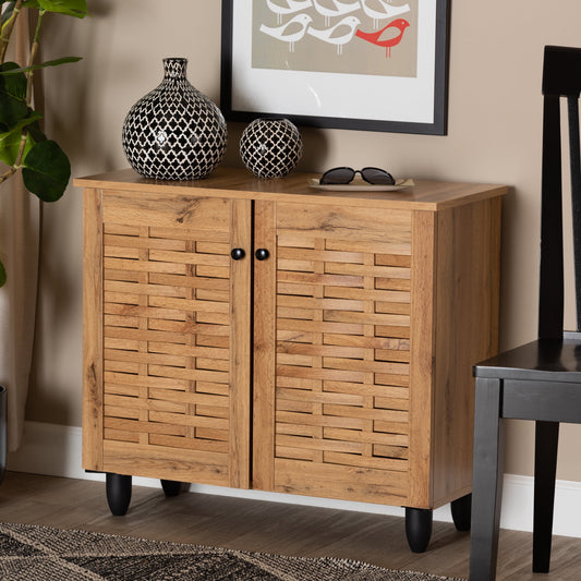 Baxton Studio Winda Modern and Contemporary Oak Brown Finished Wood 2-Door Shoe Cabinet