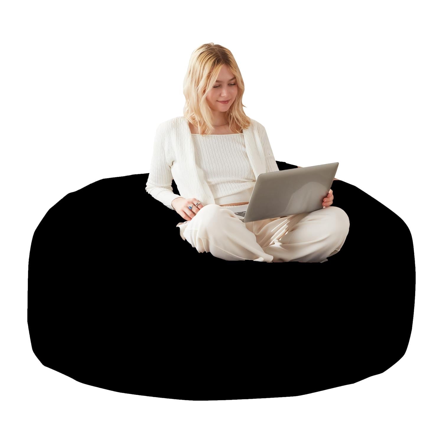 Bean Bag Chair, 4FT Memory Foam Filling Adult and Teen Sofa Chair, Soft Round Sofa with Removable Flannel Cover, for Living Room Bedroom and Dorm, Black