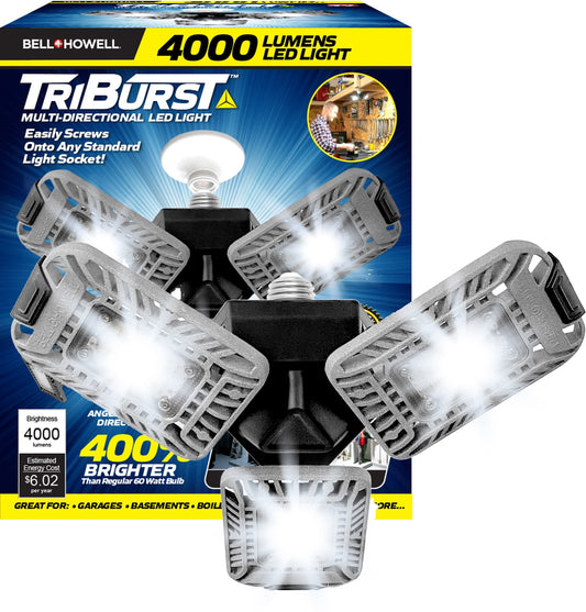 Bell+Howell TRIBURST High Intensity Lighting with 144 LED Bulb, Multi-Directional Triple Panel Light for Indoor and Outdoor, As Seen on TV