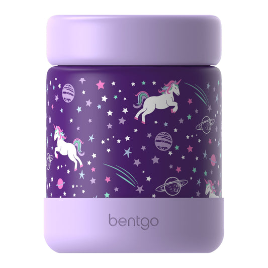 Bentgo Kids Stainless Steel Food Jar - 11oz Leak-Proof Double Insulated Hot or Cold Food Container with Removable Silicone Bumper, Dishwasher Safe, Easy Open Lid, Ages 3+ (Unicorn)
