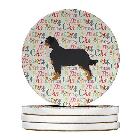 Bernese Mountain Dog Merry Christmas Large Sandstone Coasters Pack of 4 4 in x 4 in