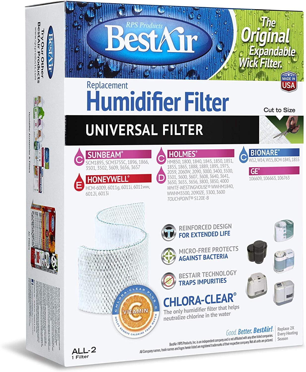 BestAirÂ® ALL-2 Extended Life Universal Humidifier Replacement Paper Wick for Many Models Wt: 0.5 lb