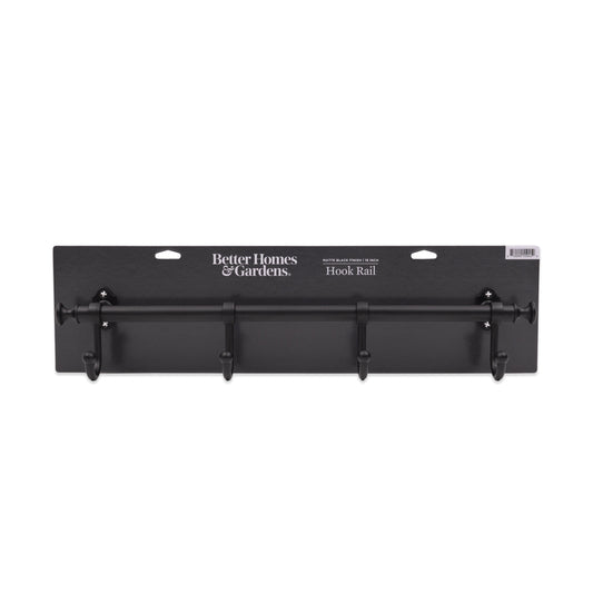 Better Homes & Gardens 18 in. Wall Mounted Metal Hook Rack, 4 Hooks, Matte Black
