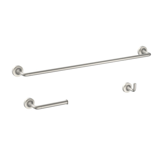 Better Homes & Gardens Clean Modern 3 Pieces Bath Hardware Set in Satin Nickel Towel Bar, Toilet Paper Holder, Robe Hook Included