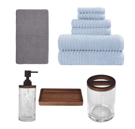 Better Homes & Gardens Complete Bathroom Set â€“ Cotton Towels, Memory Foam Rug & Acacia Wood Glass Accessories, Blue