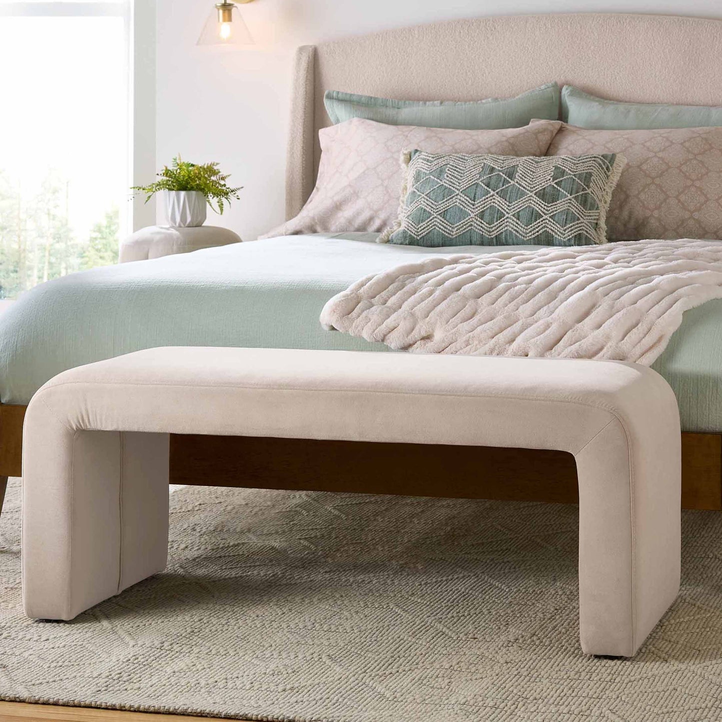 Better Homes & Gardens Juliet 44.50" Velvet Waterfall Bench, Beige