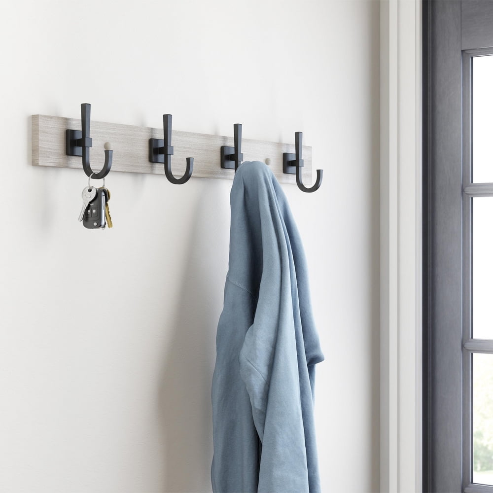 Better Homes & Gardens Miller Perchero de Pared de 27", 4 Ganchos, Gris RÃºstico y Negro Mate