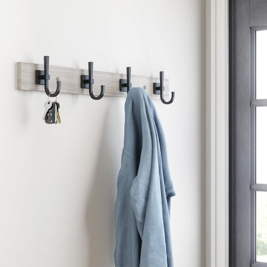 Better Homes & Gardens Miller Perchero de Pared de 27", 4 Ganchos, Gris RÃºstico y Negro Mate