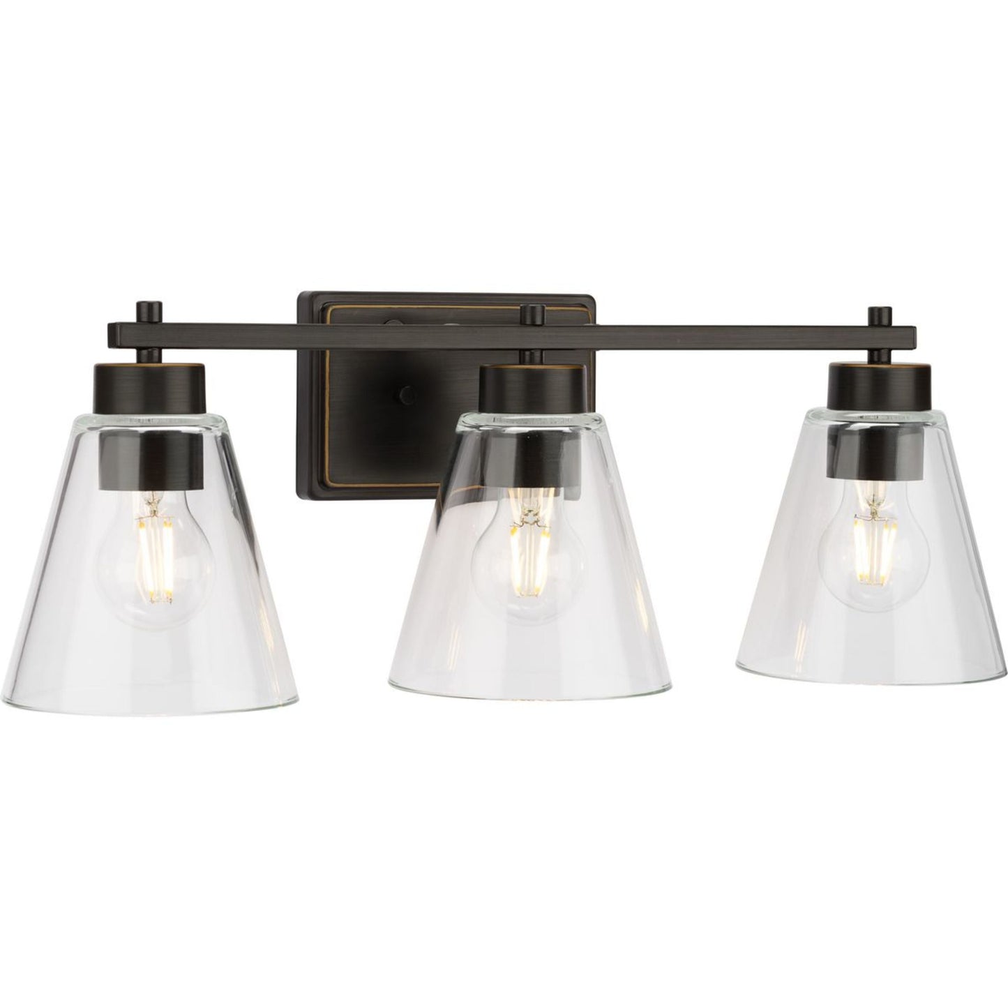 Better Homes and Gardens 22" Modern Dimmable 3-Light Bronze Medium Base Bulb Bathroom Light with Clear Glass Shade