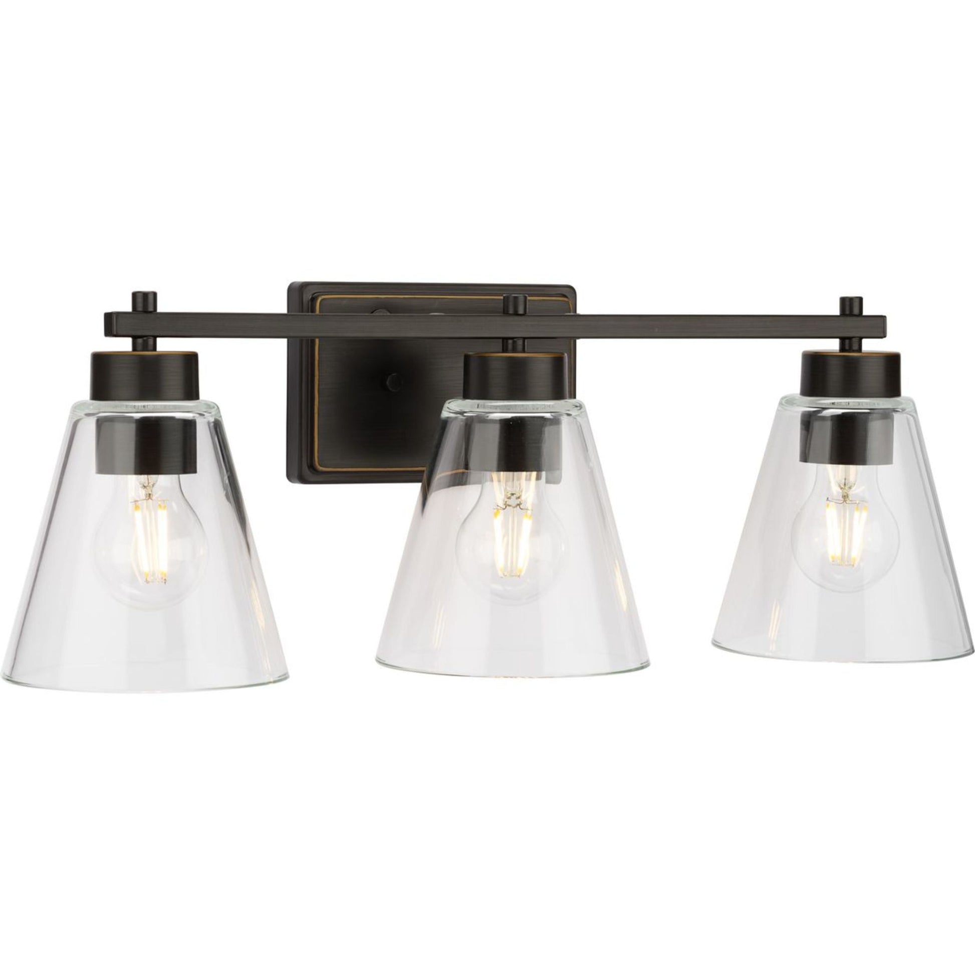 Better Homes and Gardens 22" Modern Dimmable 3-Light Bronze Medium Base Bulb Bathroom Light with Clear Glass Shade